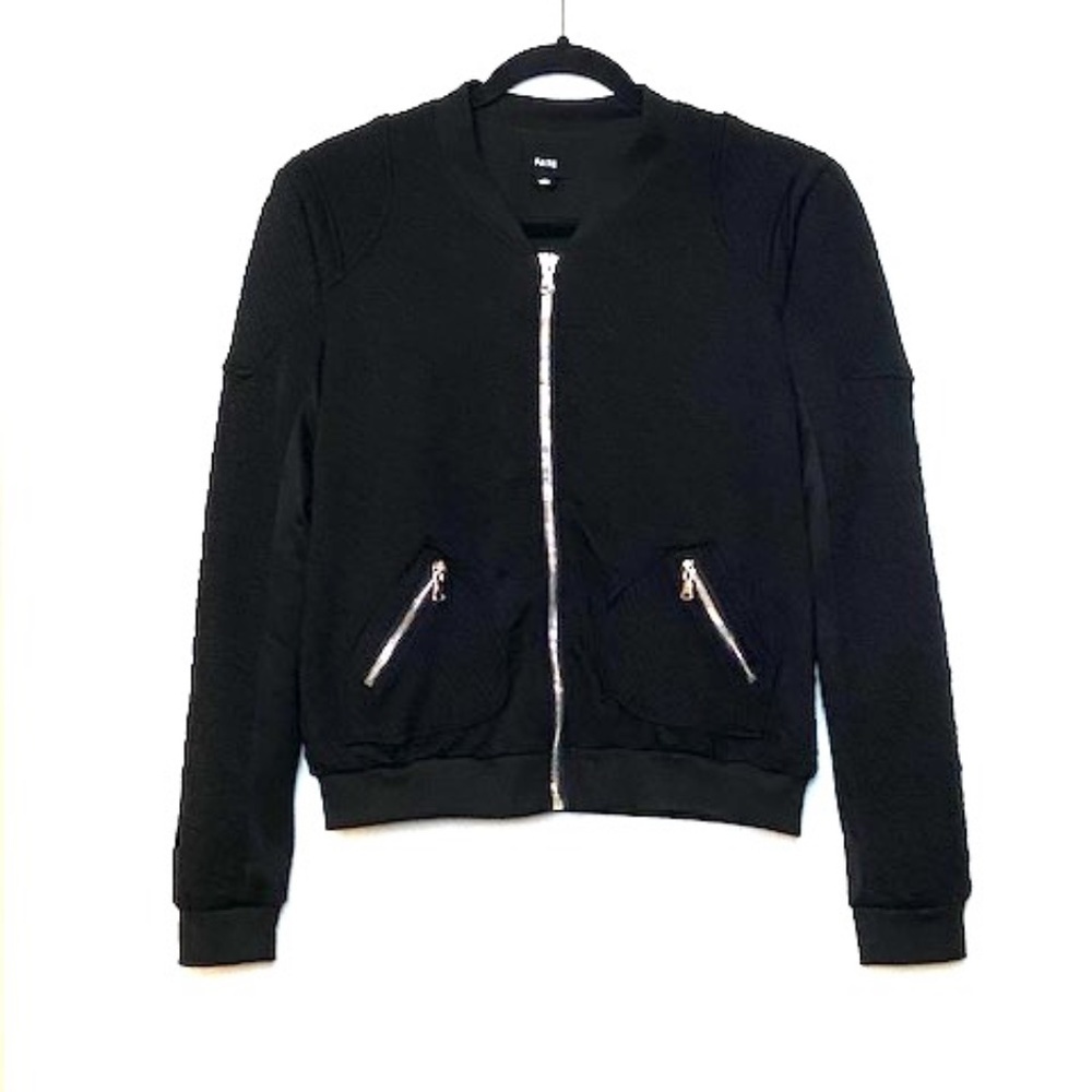 Fate | Black Zip Up Bomber Patchwork Jacket Medium